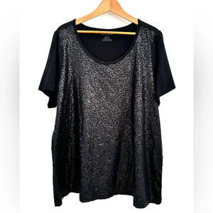 DKNY Jeans Sequin Front Short Sleeve T-Shirt Dressy Sparkle Black Size 22/24 NWT